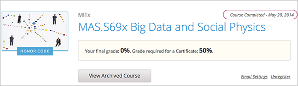 Image of a course on the student dashboard that has ended, but not been graded